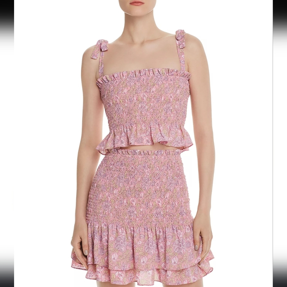 Likely Riviera Smocked Floral-Print Crop Top & Skirt In Pink Women's Siz…